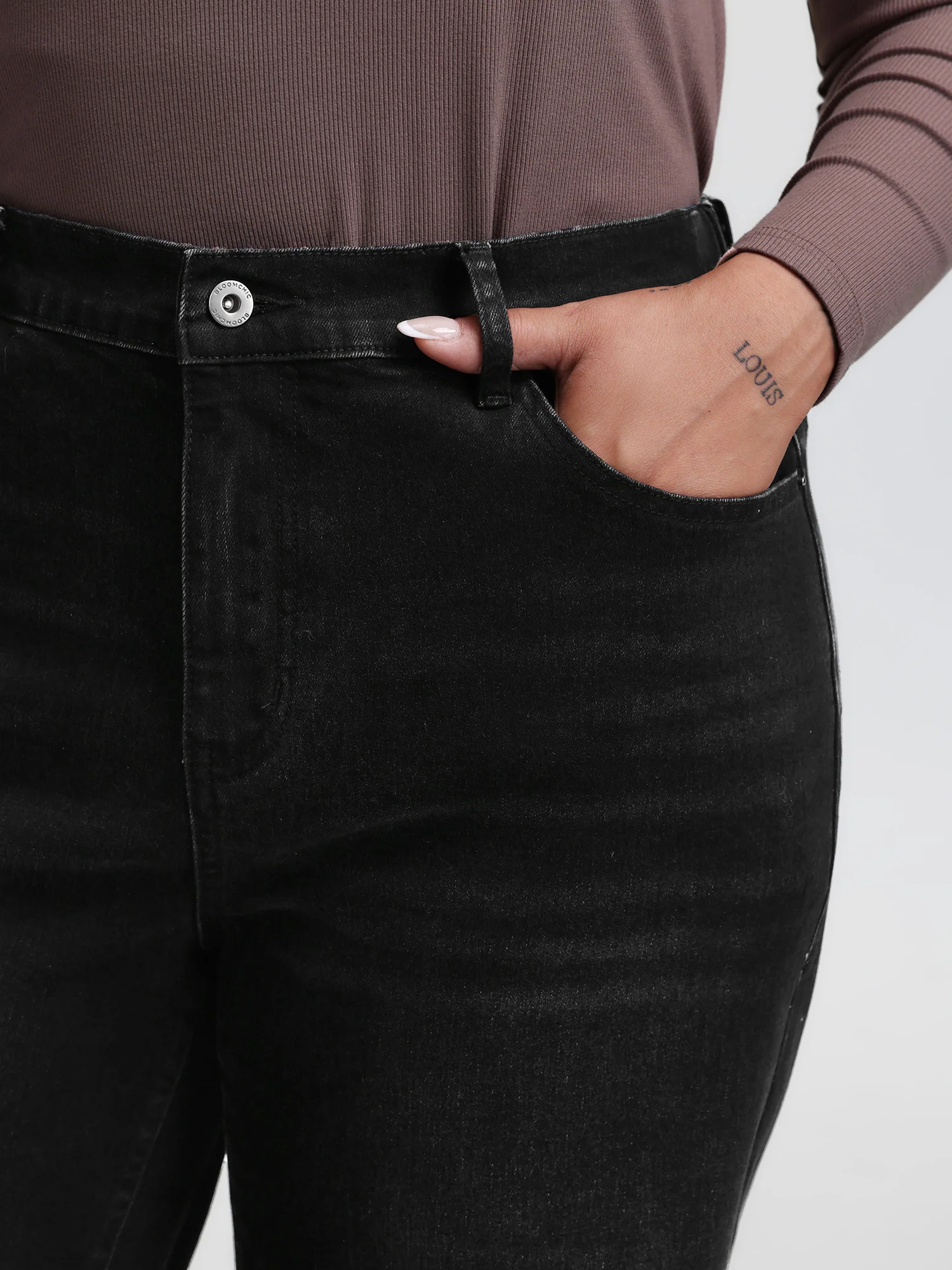 Back Elastic Waist High Rise Wide-Leg Jeans - Image 3