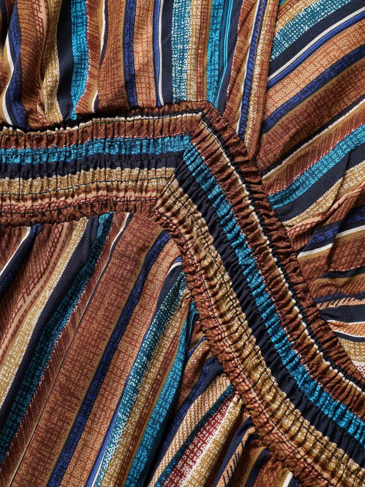 Striped Contrast Dolman Sleeve Shirred Pocket Split Flutter Dress - Image 17