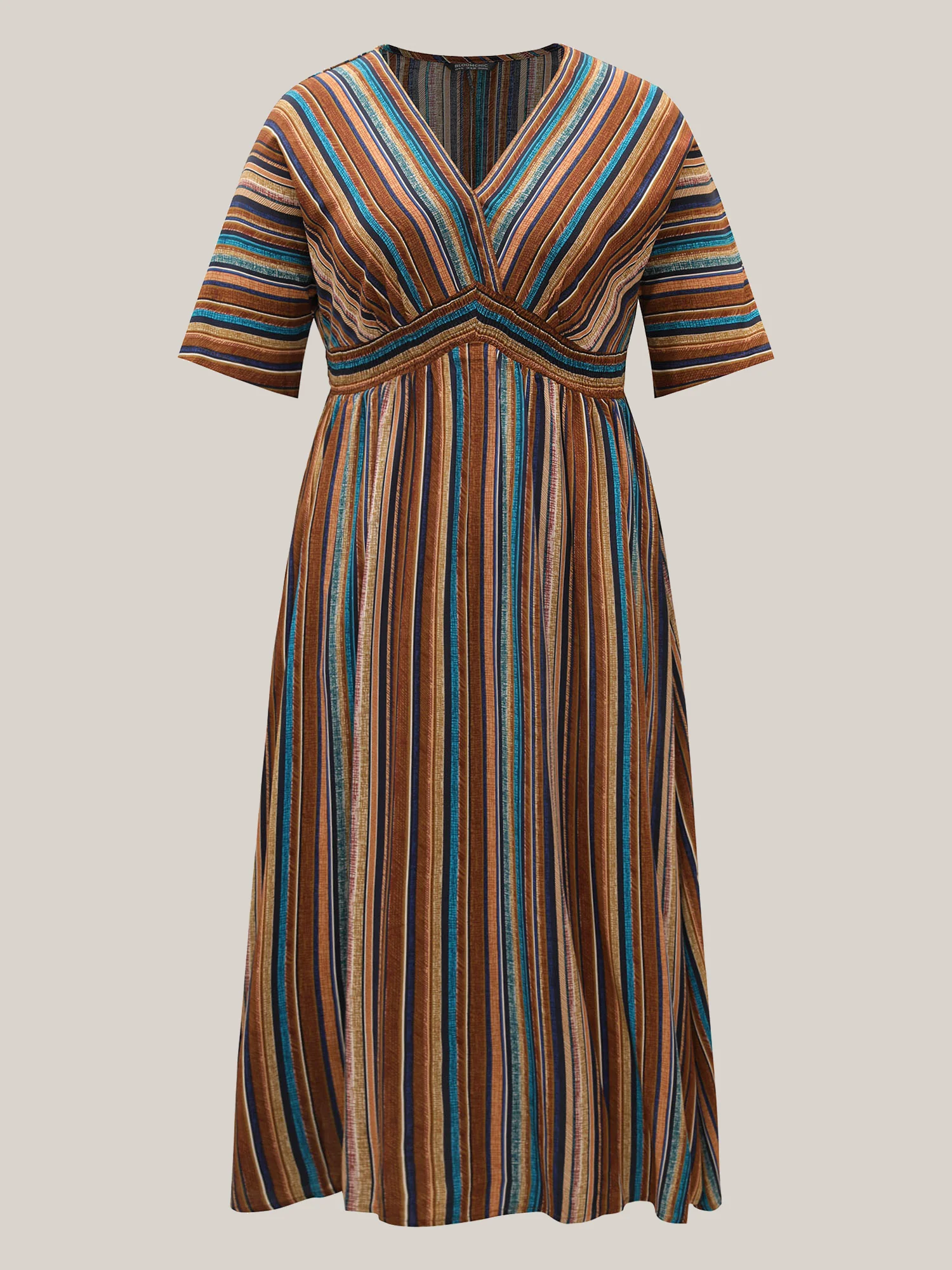 Striped Contrast Dolman Sleeve Shirred Pocket Split Flutter Dress - Image 18