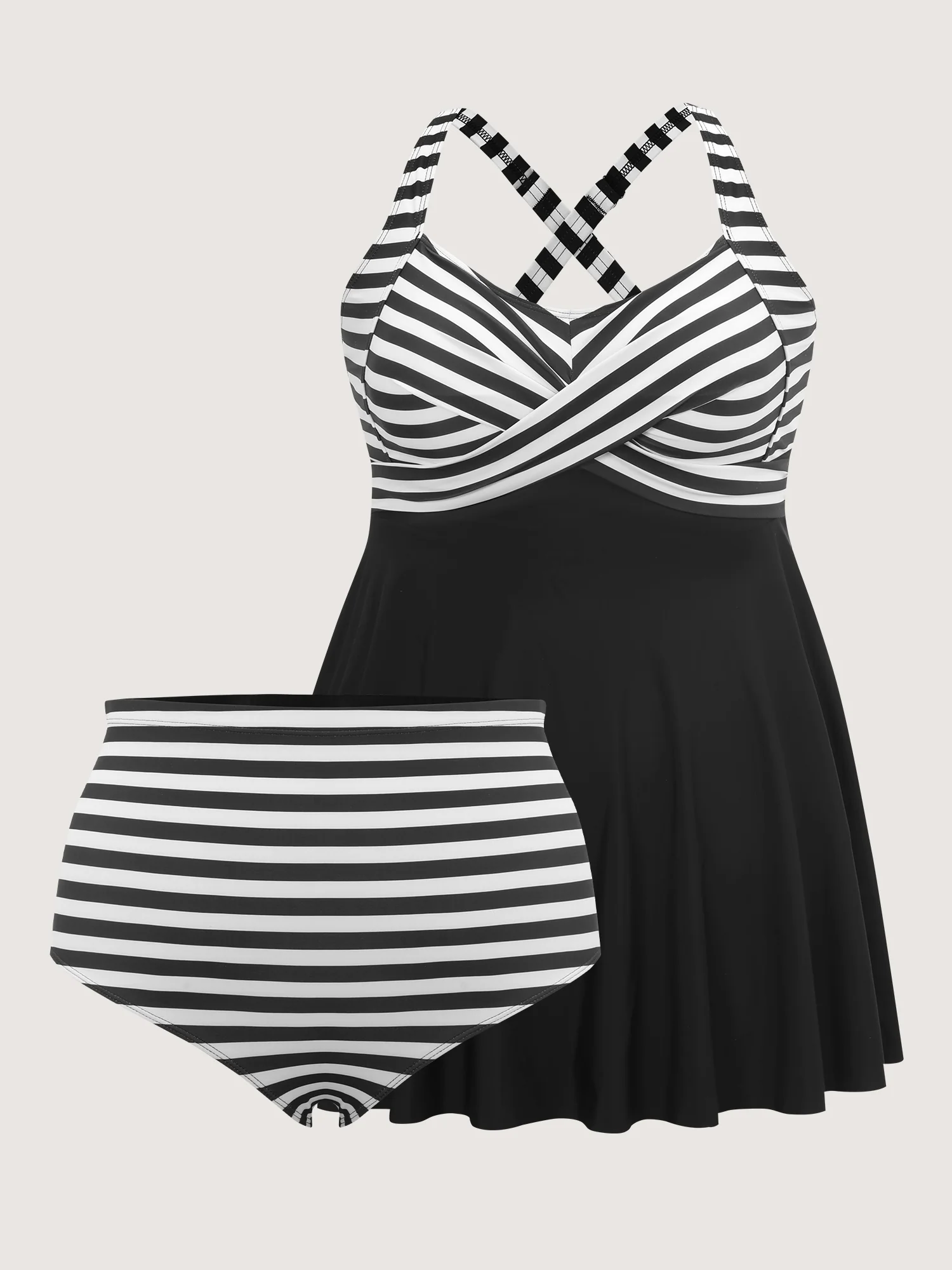 Striped Contrast Twist Front Swim Dress - Image 6