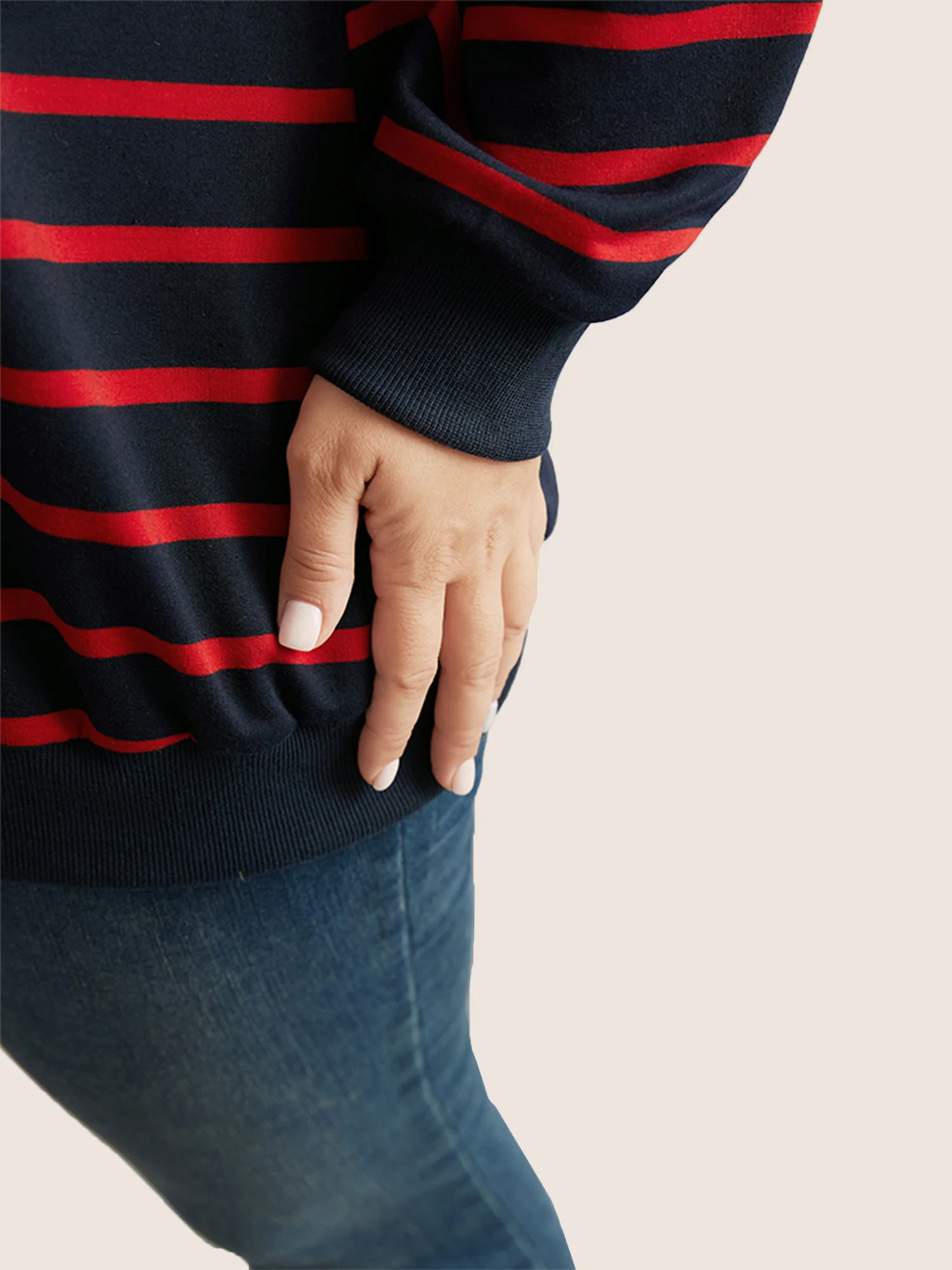 Striped Patchwork Button Detail Sweatshirt - Image 6