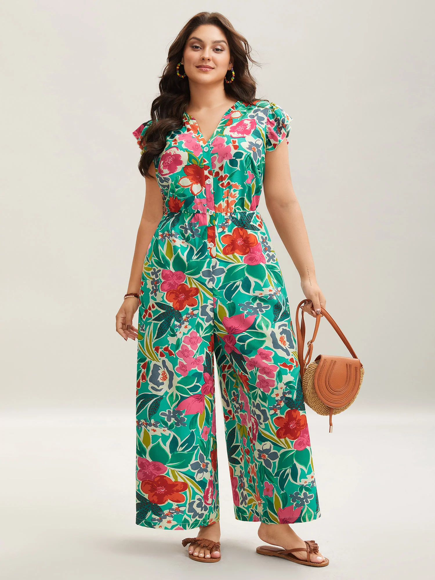 Sunkissed Floral Print Button Wide-Leg Jumpsuit - Image 2