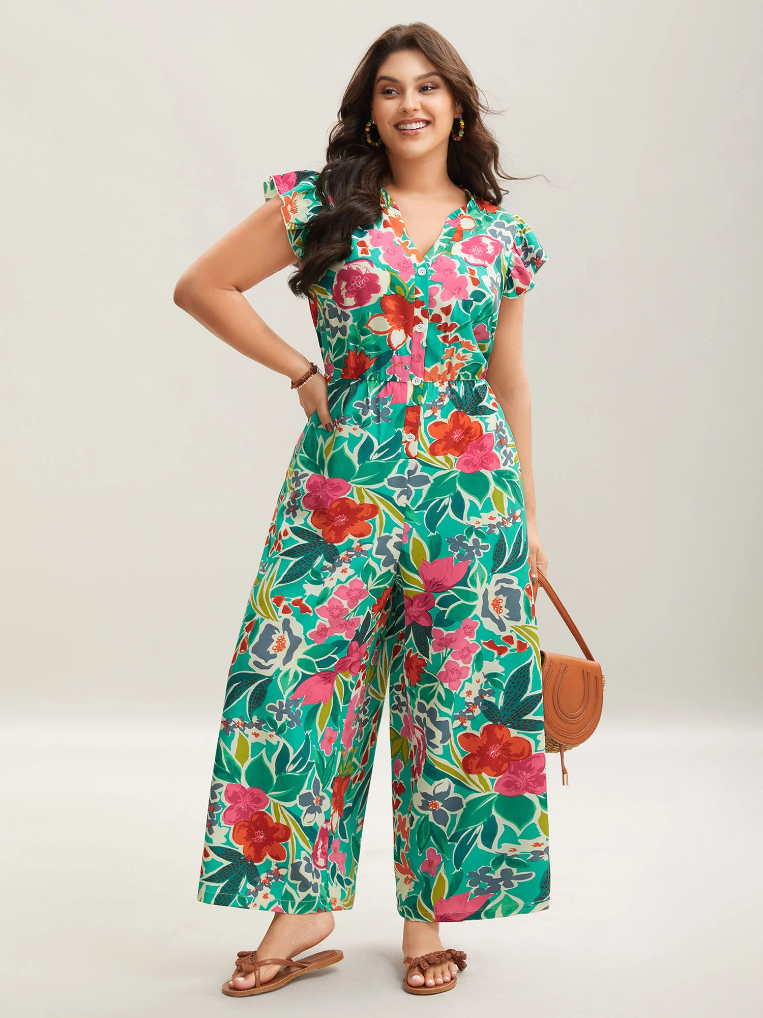 Sunkissed Floral Print Button Wide-Leg Jumpsuit - Image 4