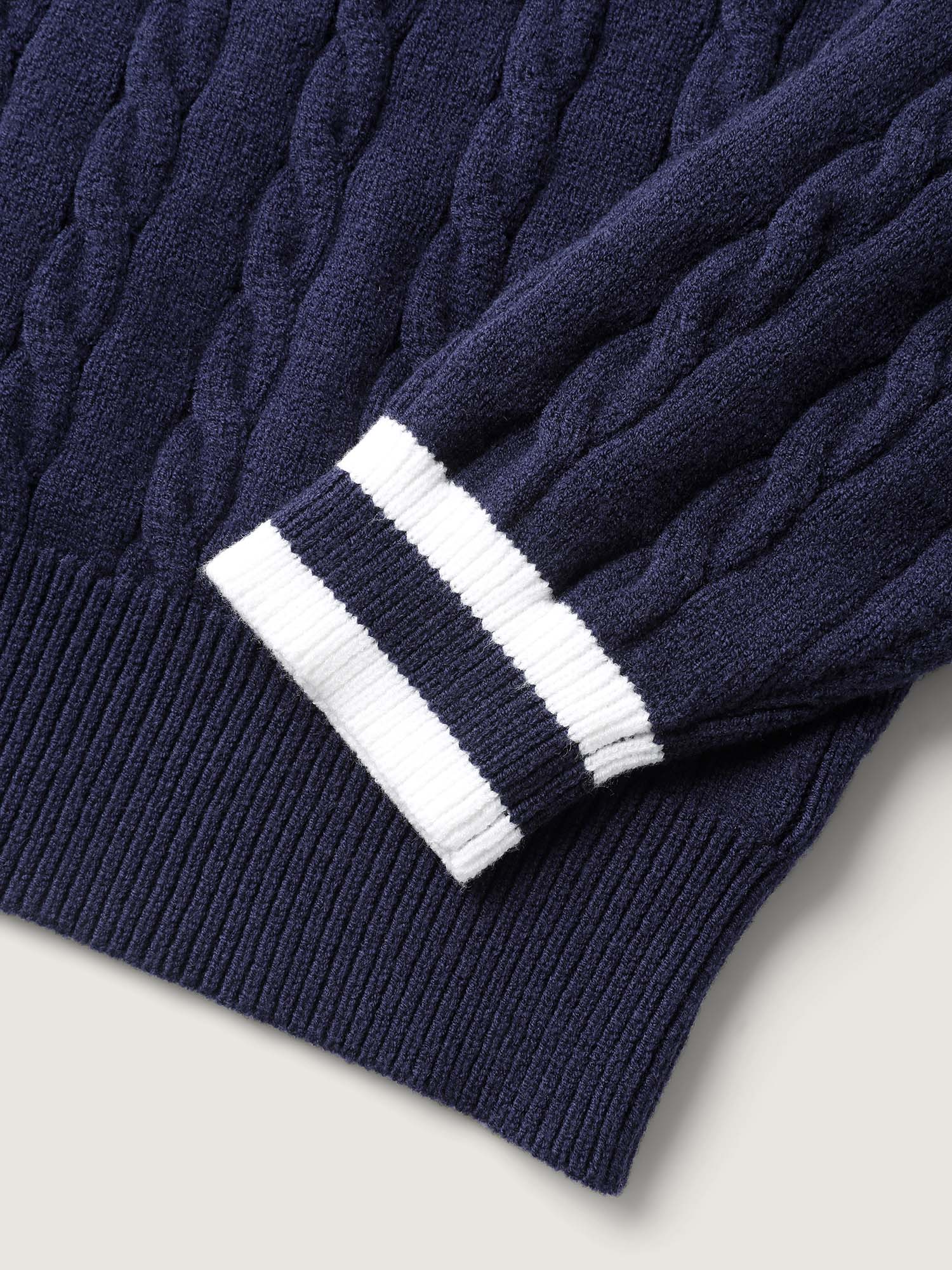 Supersoft Cable Knit Polo Collar Contrast Pullover - Image 6