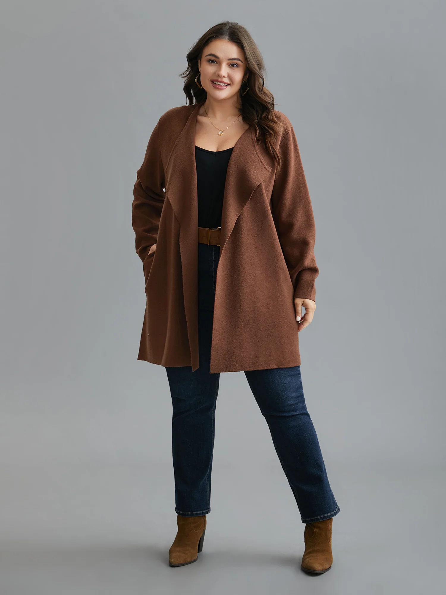 Supersoft Essentials Side Pocket Collared Knit Cardigan - Image 4