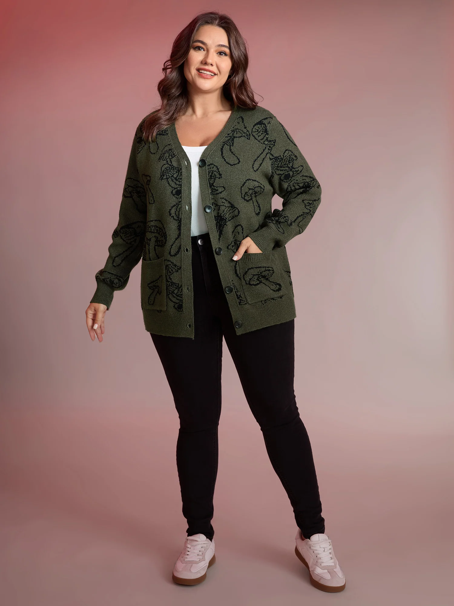 Supersoft Mushroom Print Button-Down Cardigan - Image 3