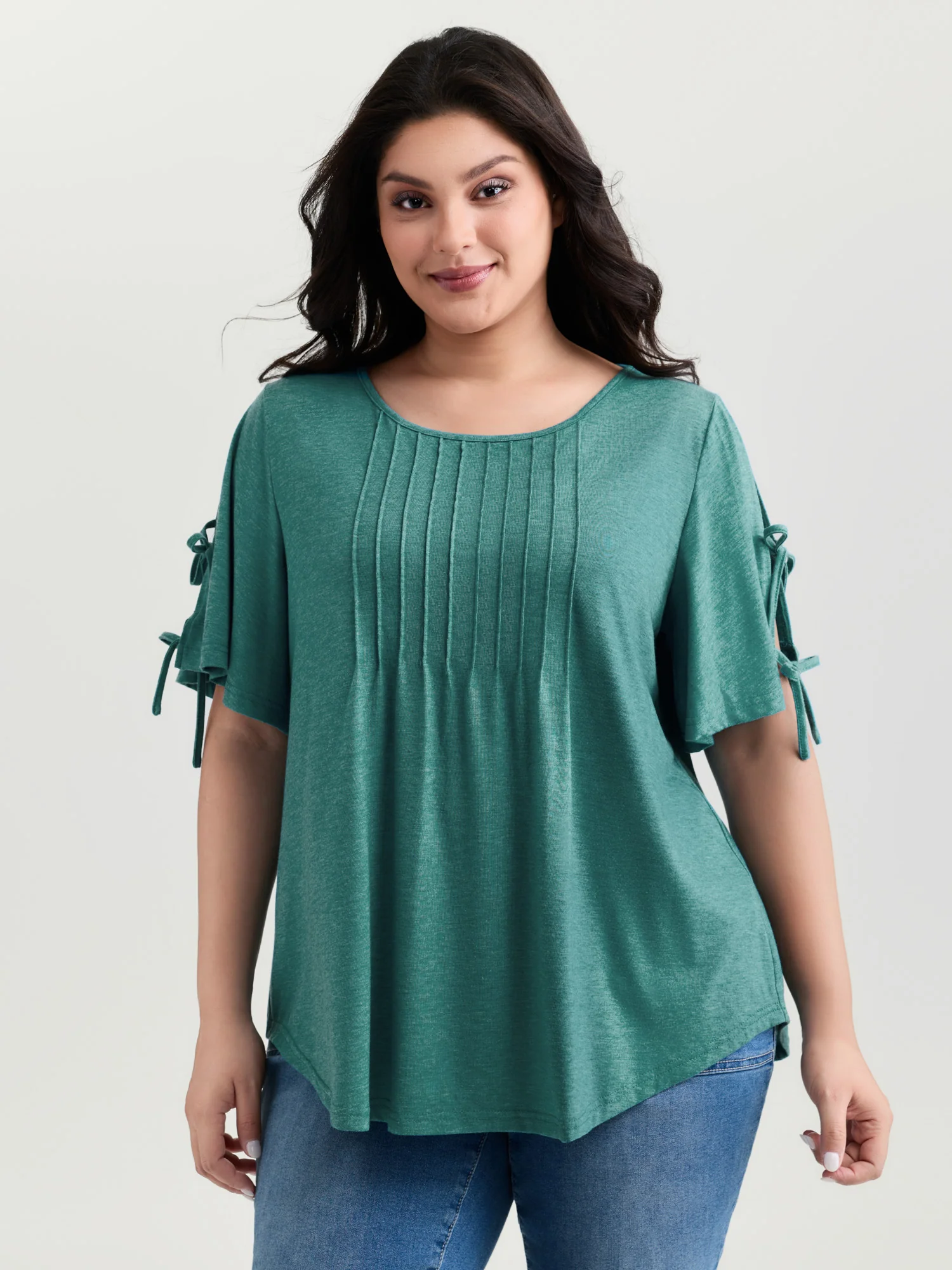 Supersoft Pleated Knot-Tie Sleeve T-Shirt