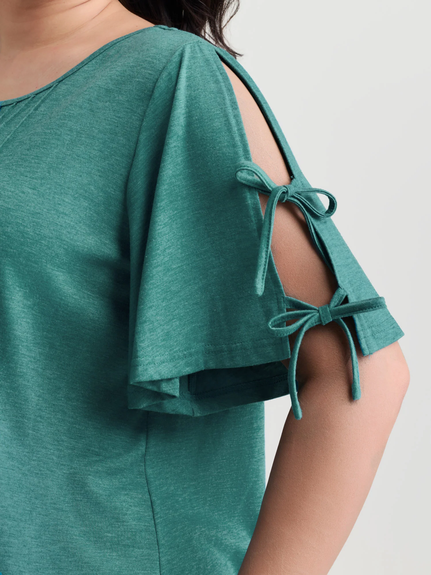 Supersoft Pleated Knot-Tie Sleeve T-Shirt - Image 3