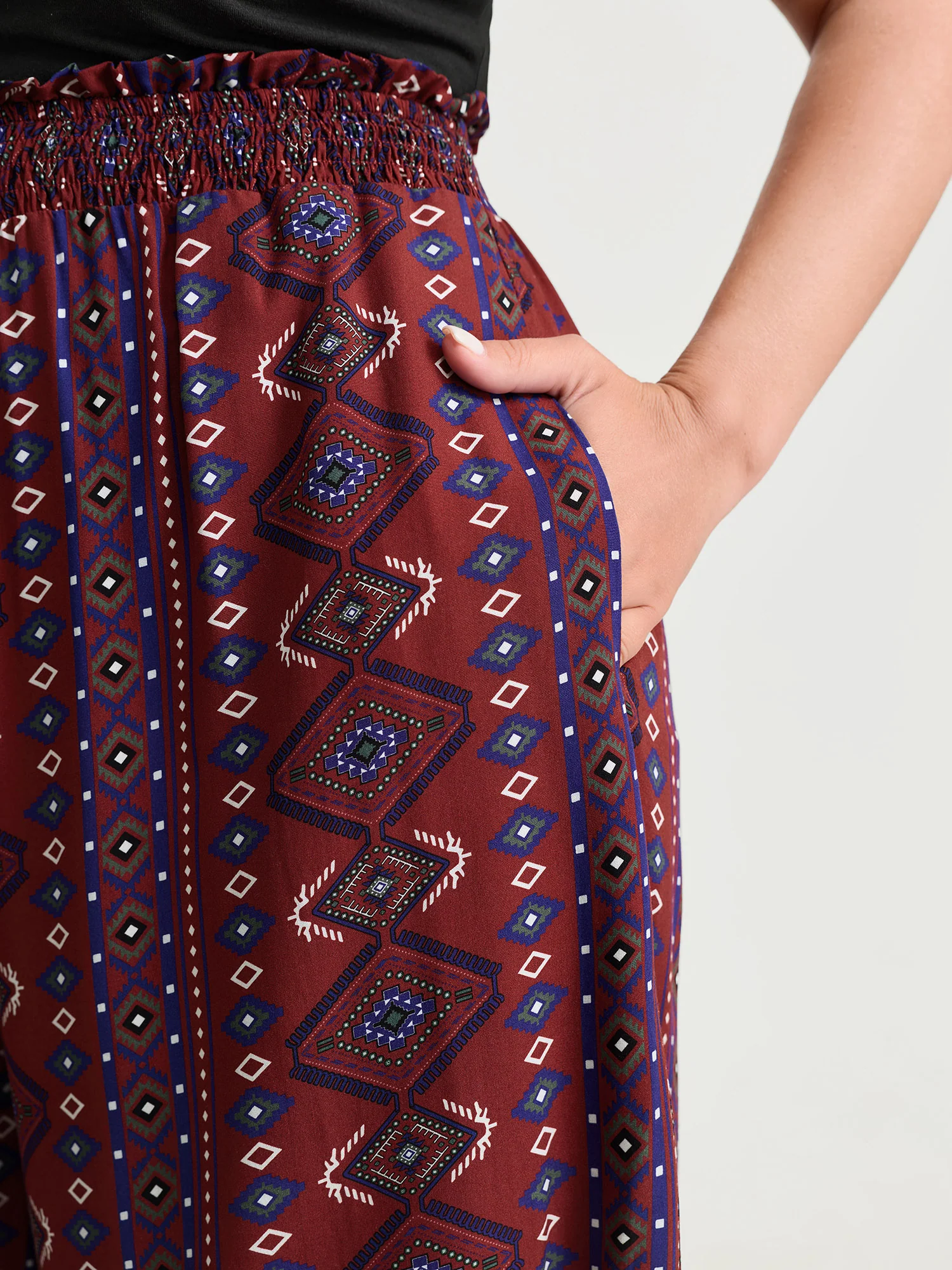 Supersoft Shirred Boho Contrast Print Jumpsuit - Image 3