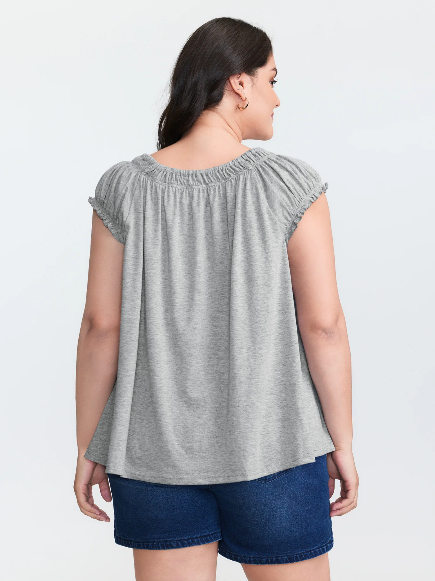 Supersoft Shirred Drawstring Neckline Flowy Top - Image 4