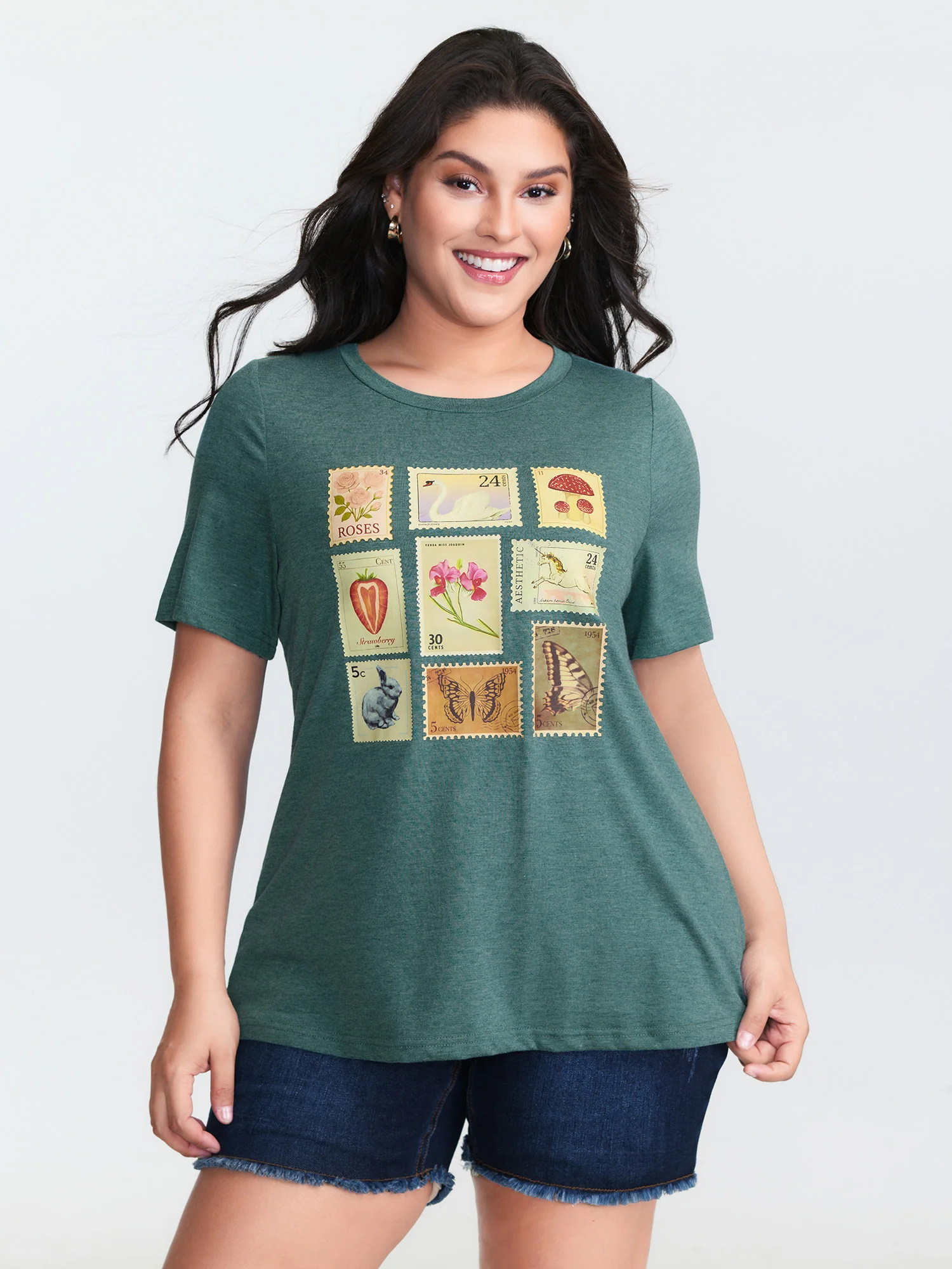 Supersoft Vintage Stamps Print T-Shirt