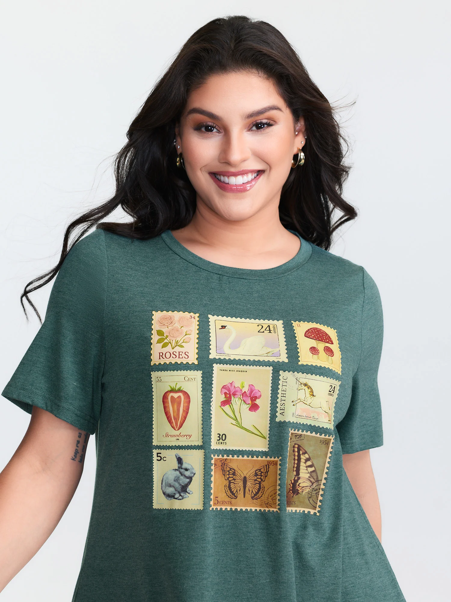 Supersoft Vintage Stamps Print T-Shirt - Image 2