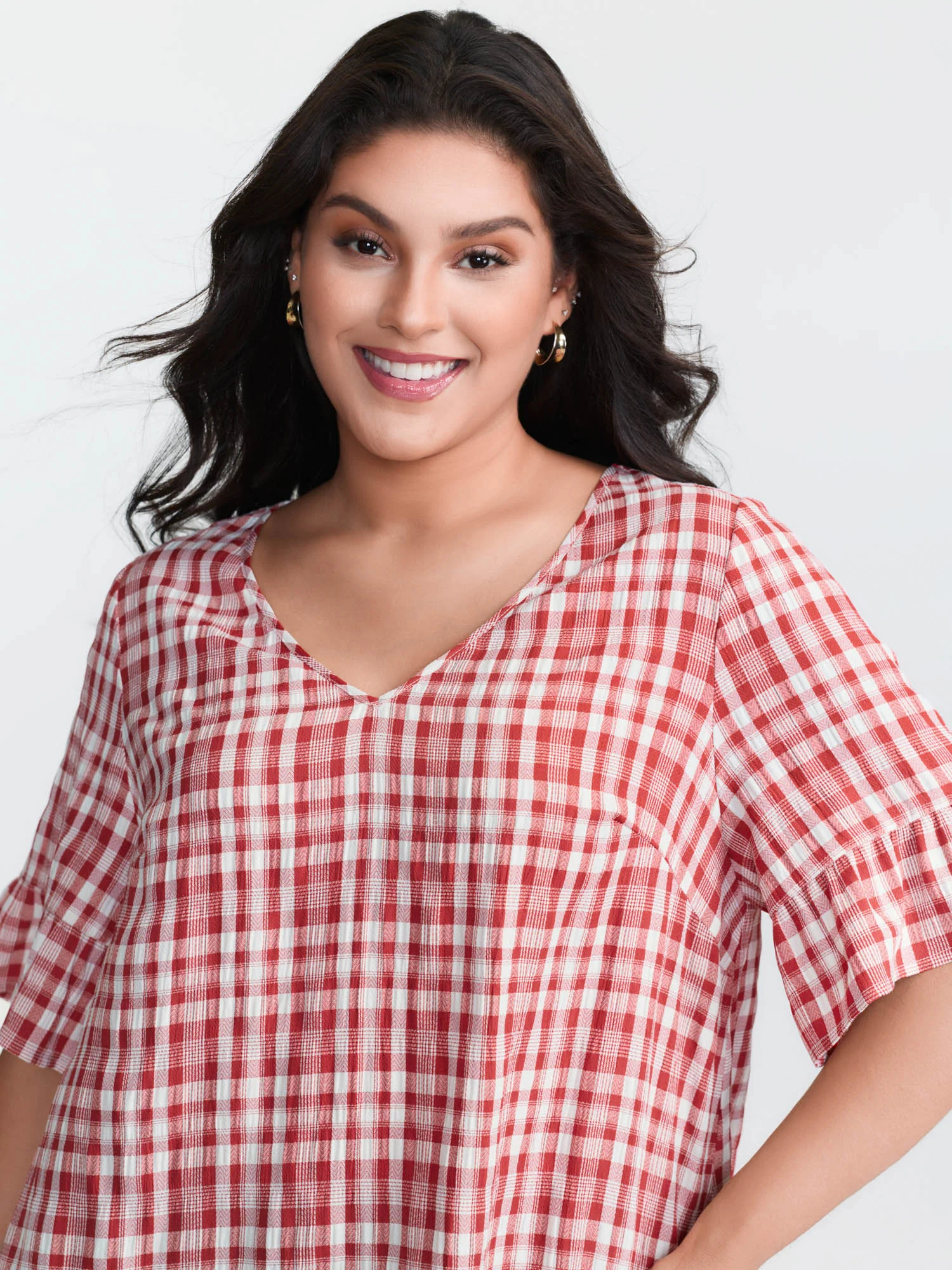 Sweet Gingham Print Ruffled Blouse - Image 2