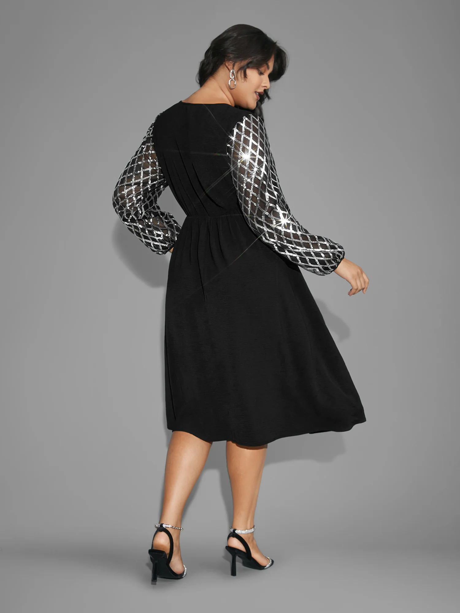 Texture Sequin Mesh Patchwork Midi Dress - Image 5