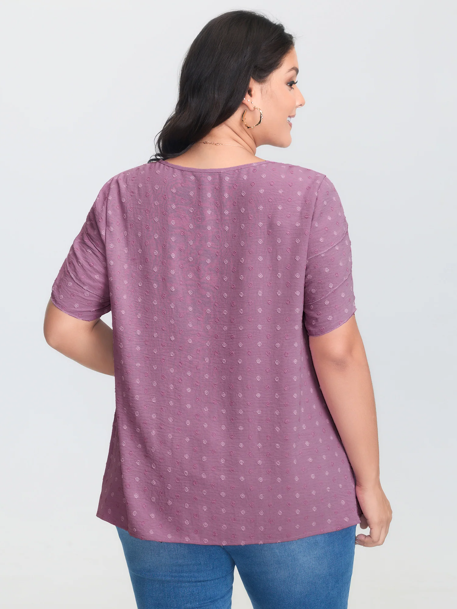Textured Color Contrast Petal Sleeve Blouse - Image 4