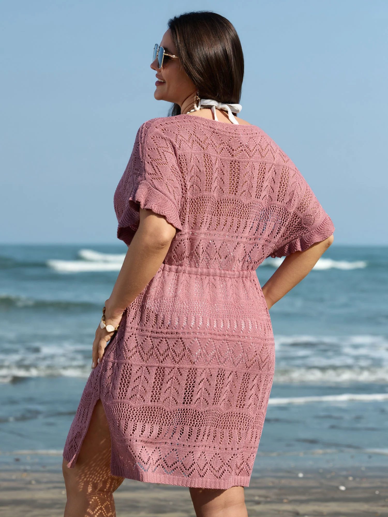 Textured Cut-Out Drawstring Swim Cover-Up - Image 4