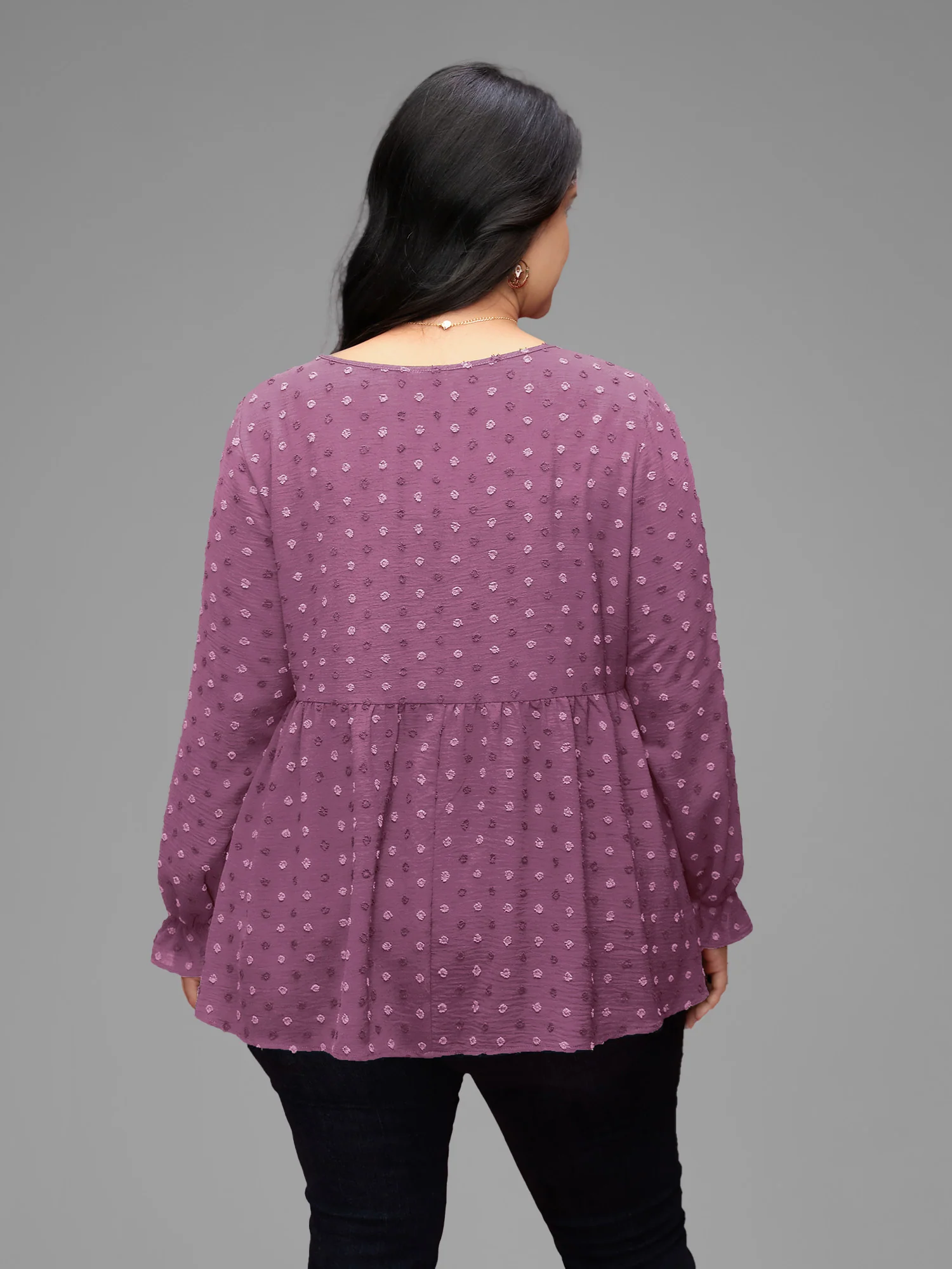 Textured Dot Elastic Cuffs A-line Blouse - Image 10