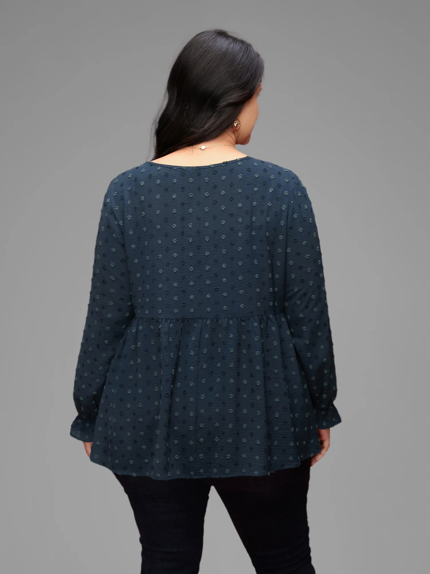 Textured Dot Elastic Cuffs A-line Blouse - Image 5