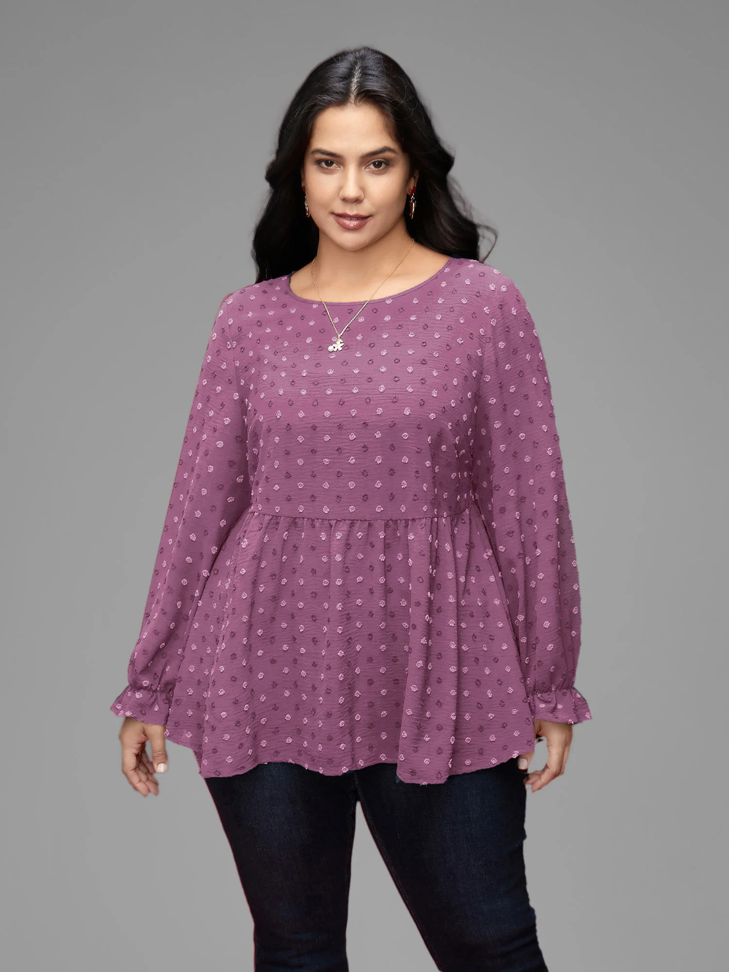 Textured Dot Elastic Cuffs A-line Blouse - Image 6