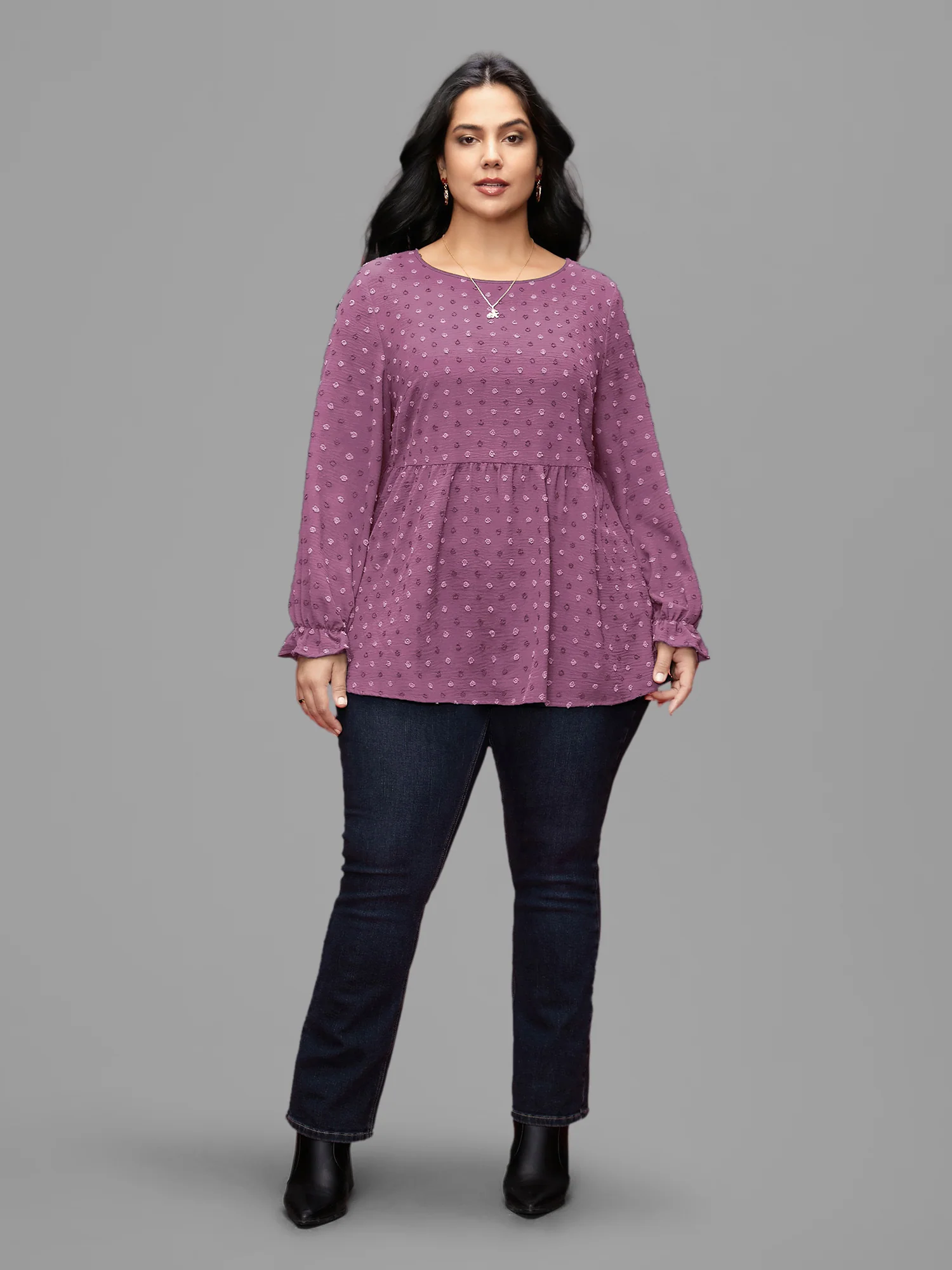 Textured Dot Elastic Cuffs A-line Blouse - Image 7