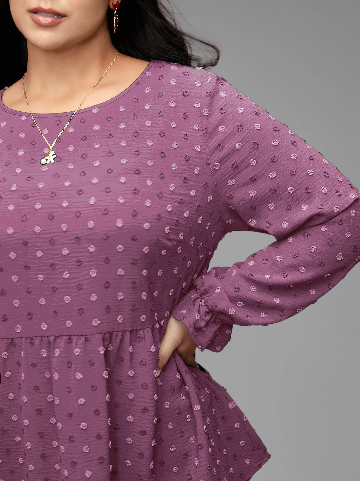 Textured Dot Elastic Cuffs A-line Blouse - Image 8