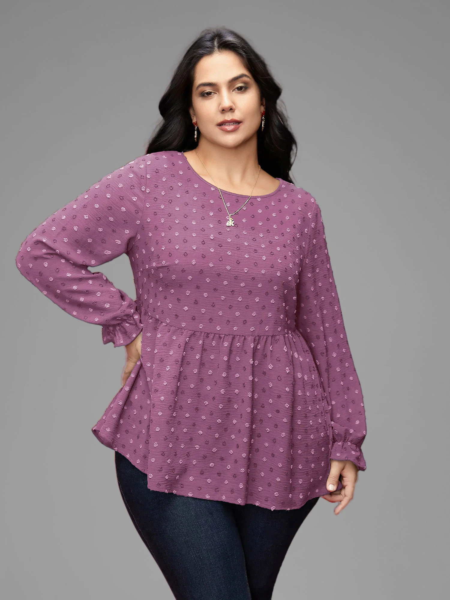 Textured Dot Elastic Cuffs A-line Blouse - Image 9