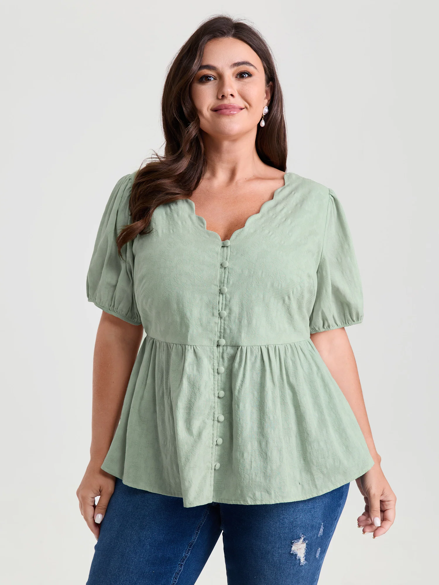 Textured Fit And Flare Plain Blouse