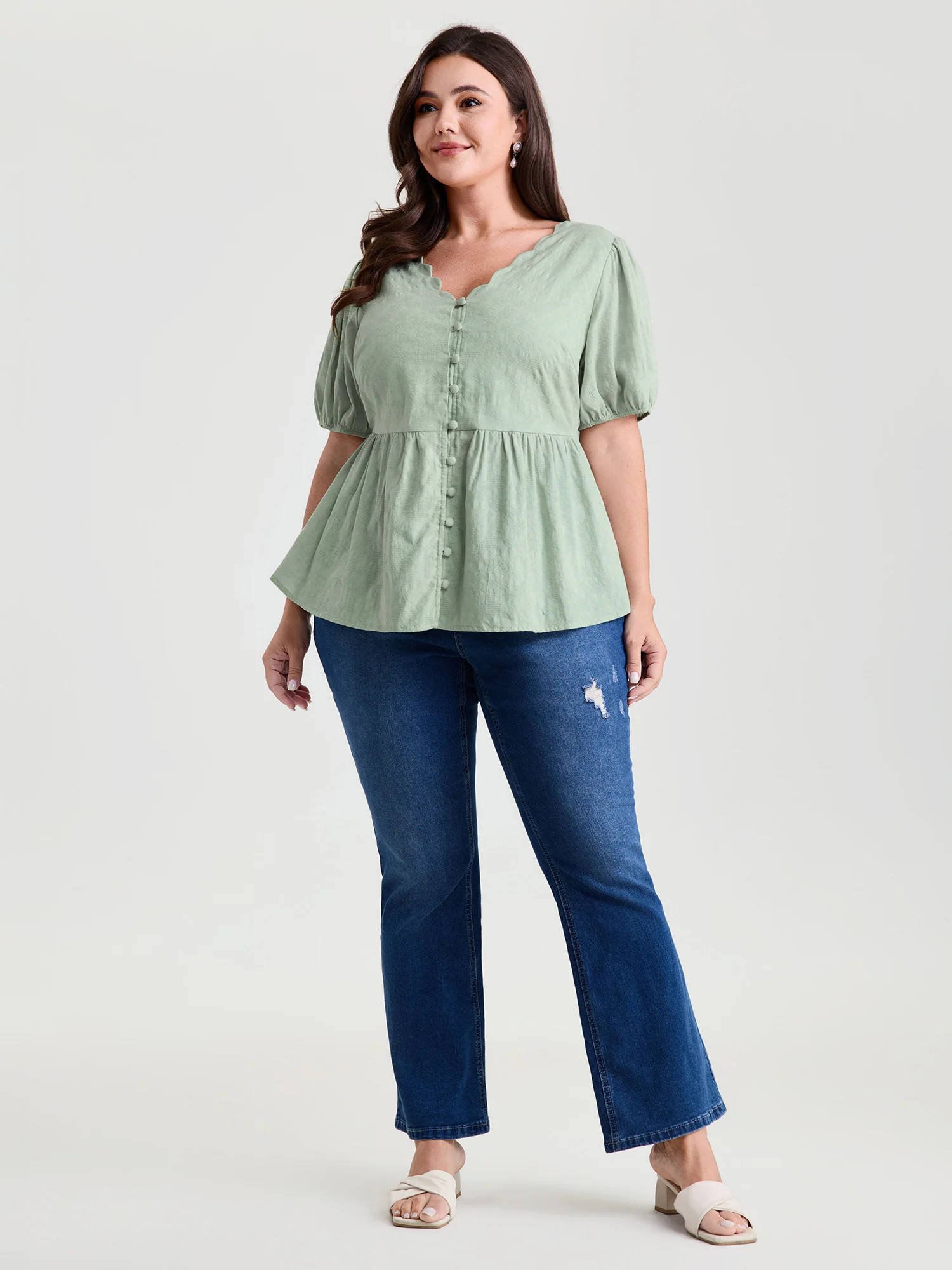 Textured Fit And Flare Plain Blouse - Image 3