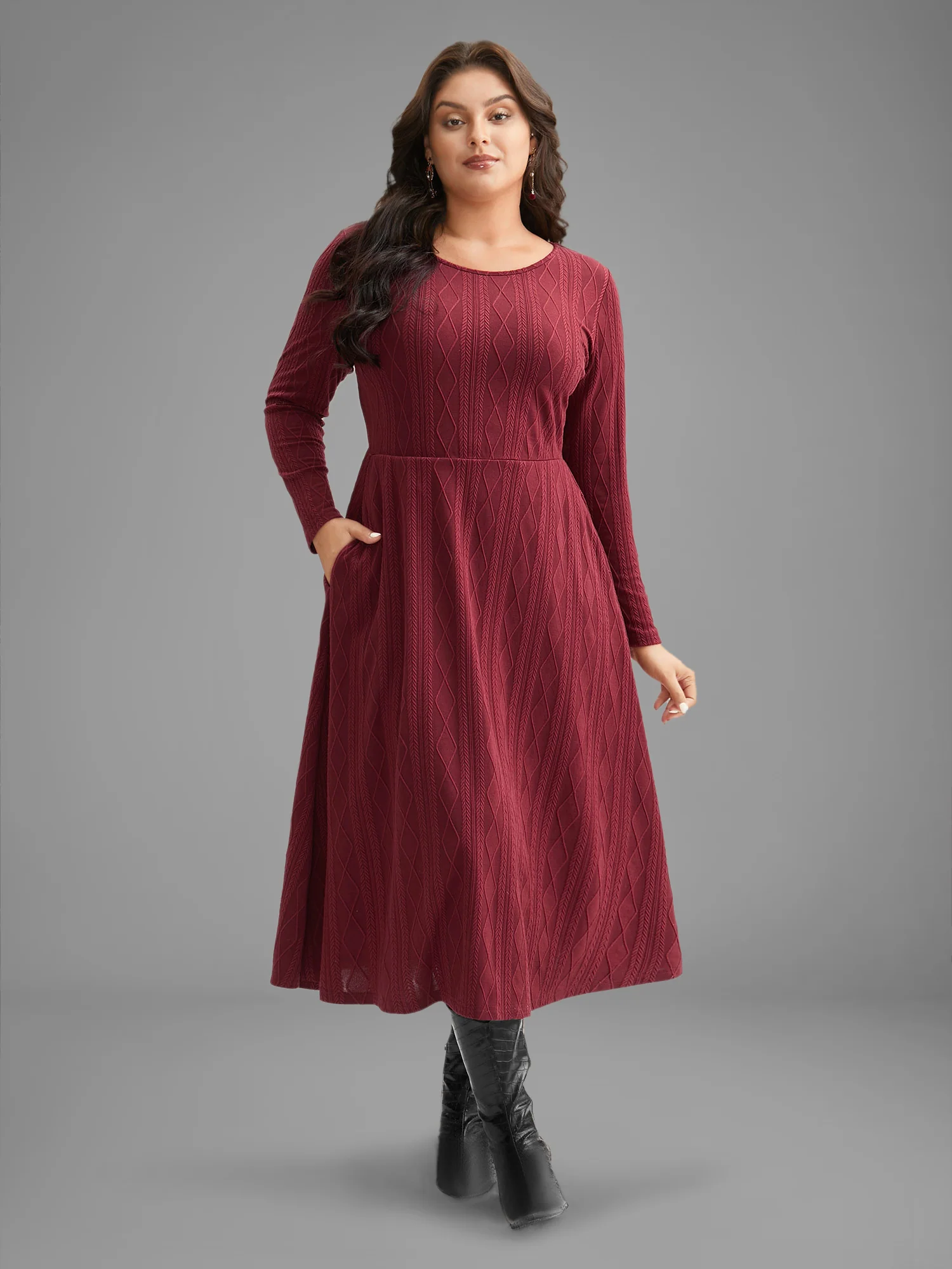 Textured Knit Fit-And-Flare Midi Dress - Image 8