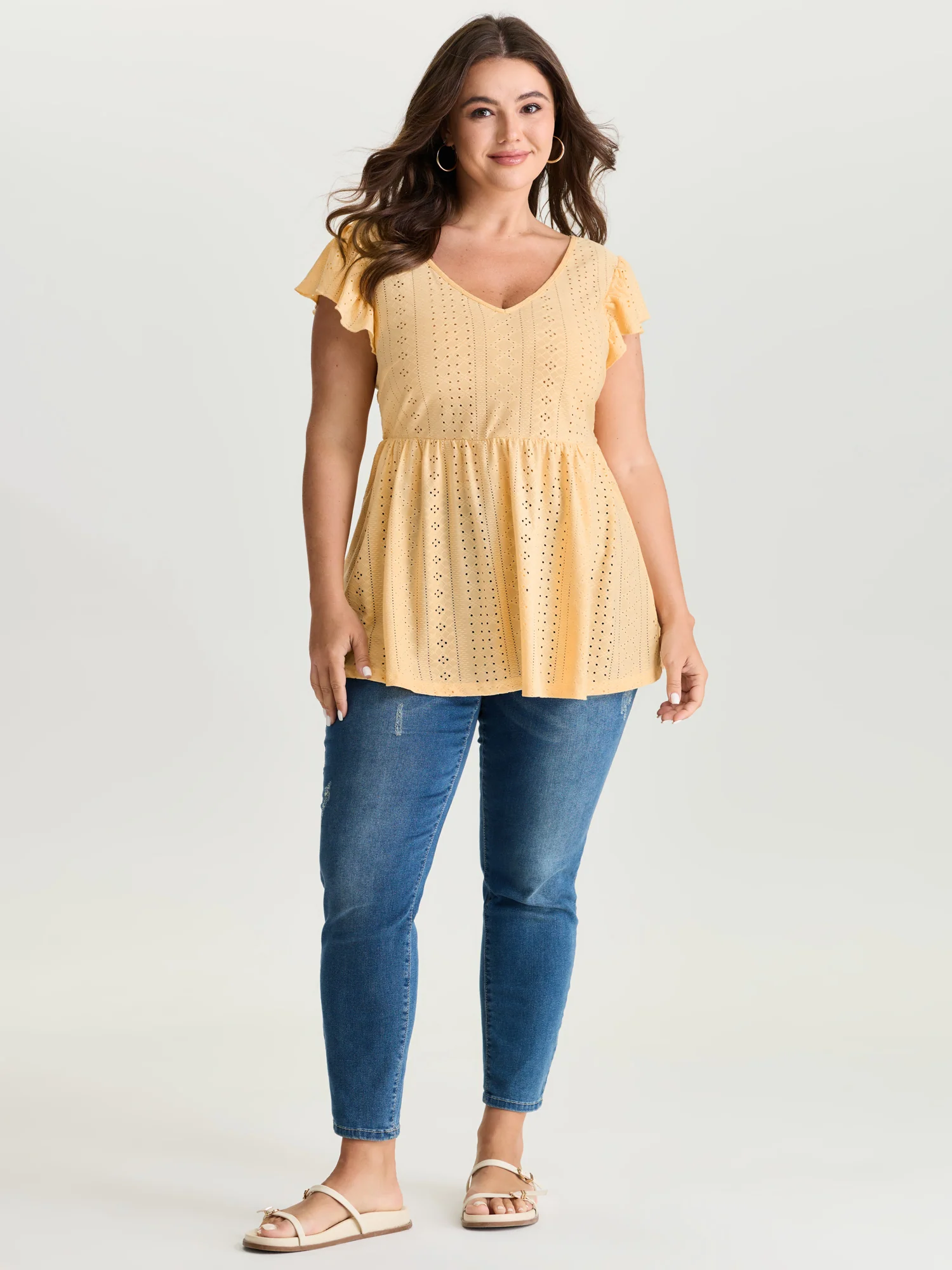 Textured V-Neck Babydoll Knit Top - Image 3
