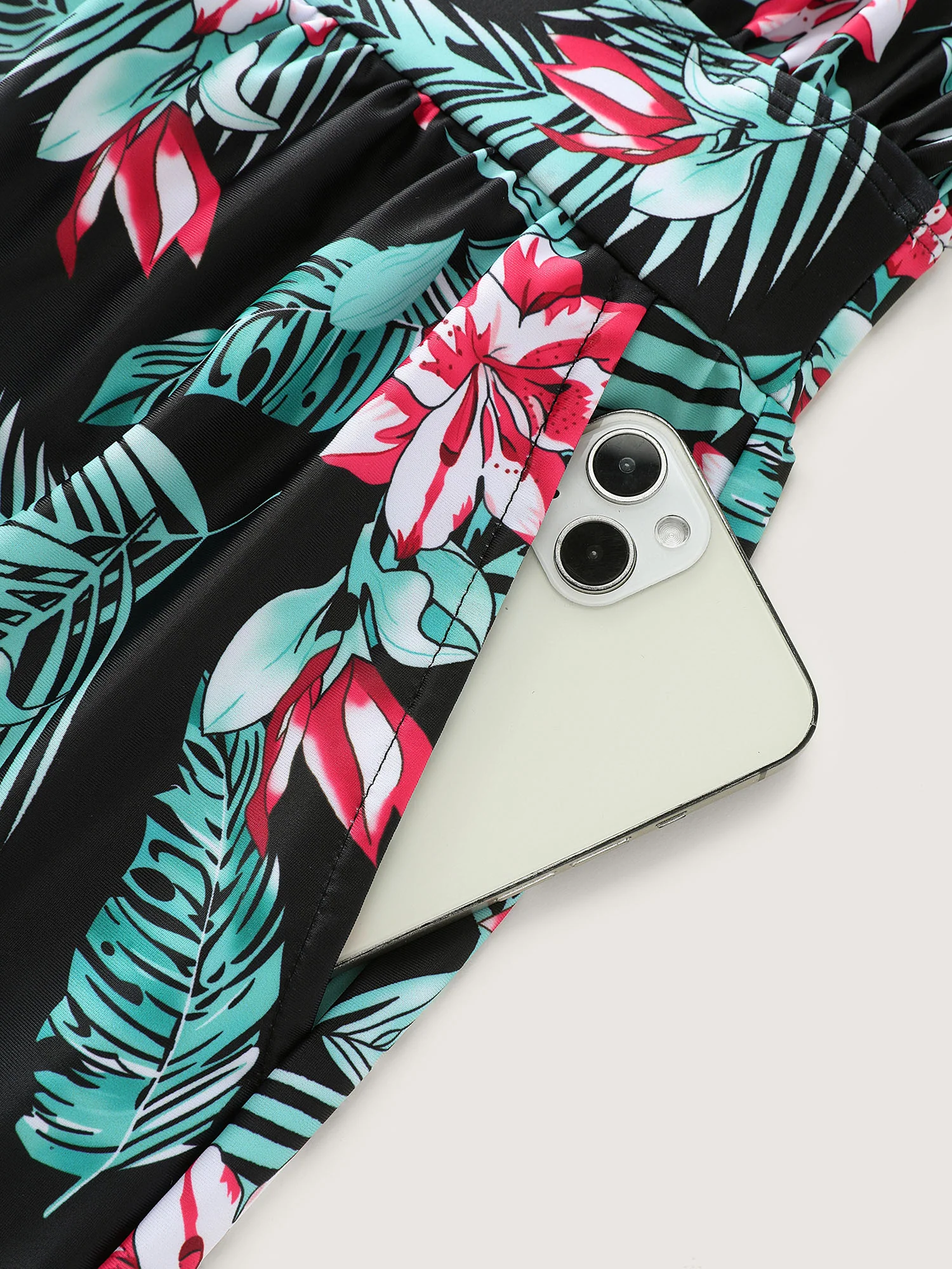 Tropical Flower Print Pockets One-Piece Swimsuit - Image 107