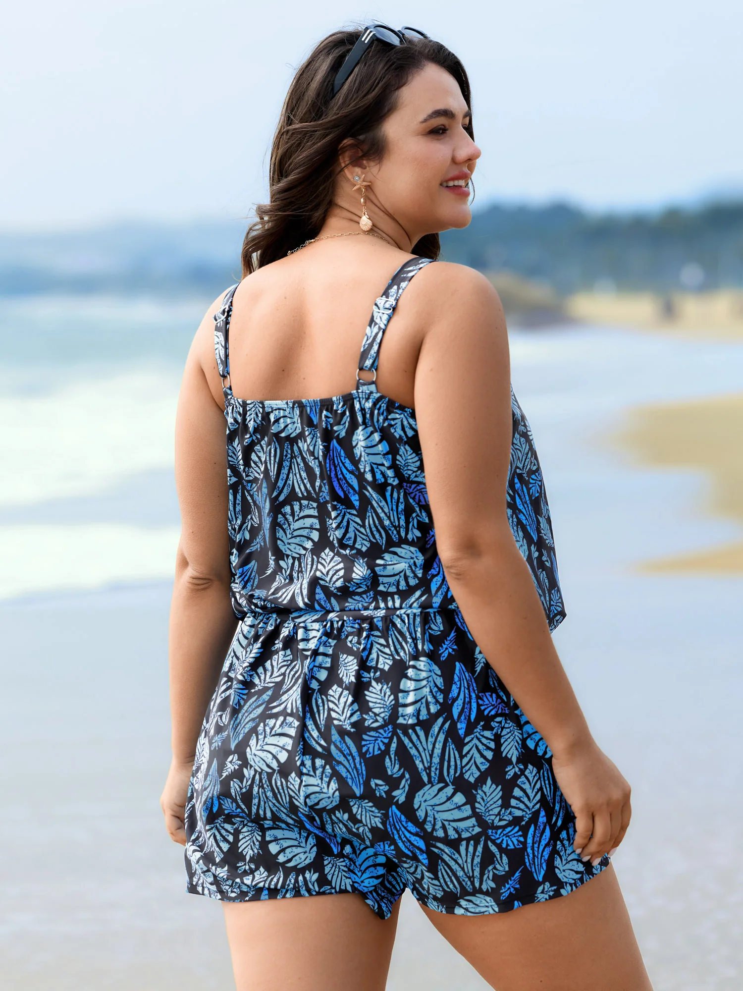Tropical Flower Print Pockets One-Piece Swimsuit - Image 33