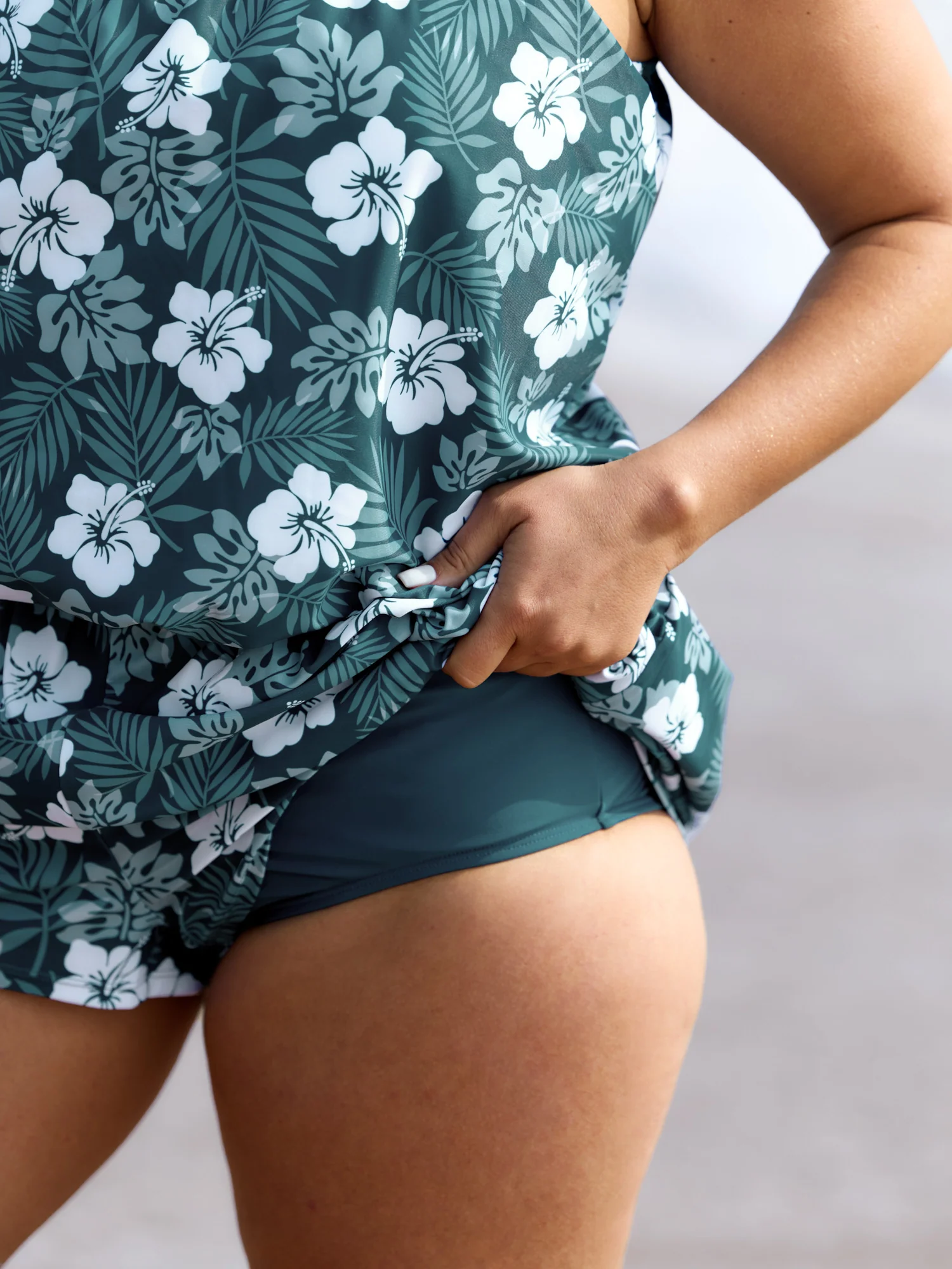 Tropical Flower Print Pockets One-Piece Swimsuit - Image 49