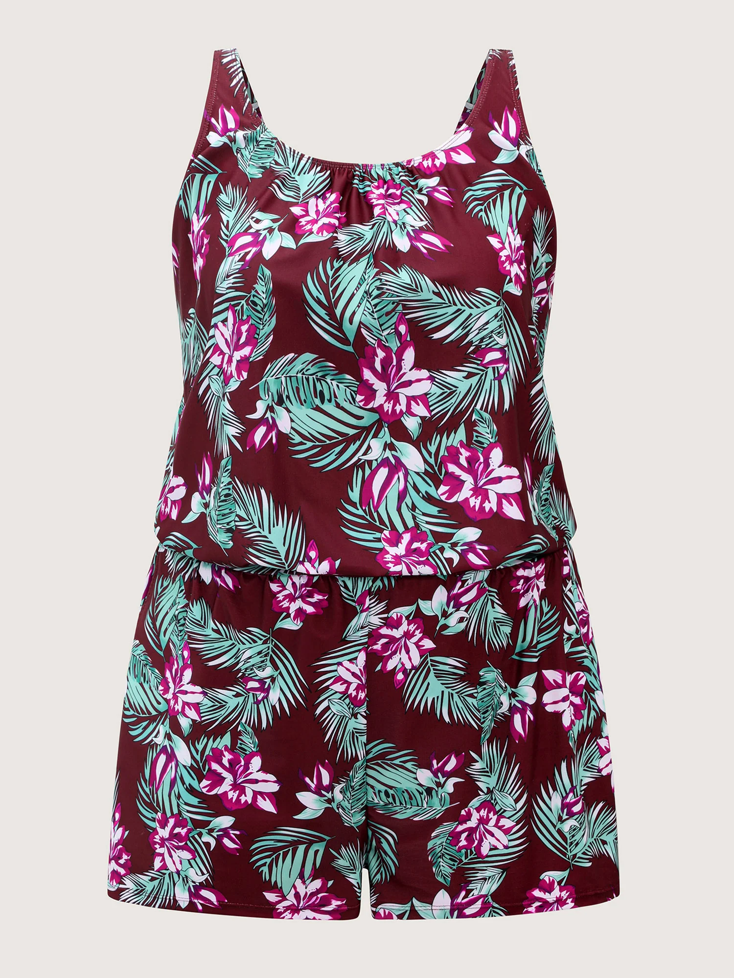 Tropical Flower Print Pockets One-Piece Swimsuit - Image 98