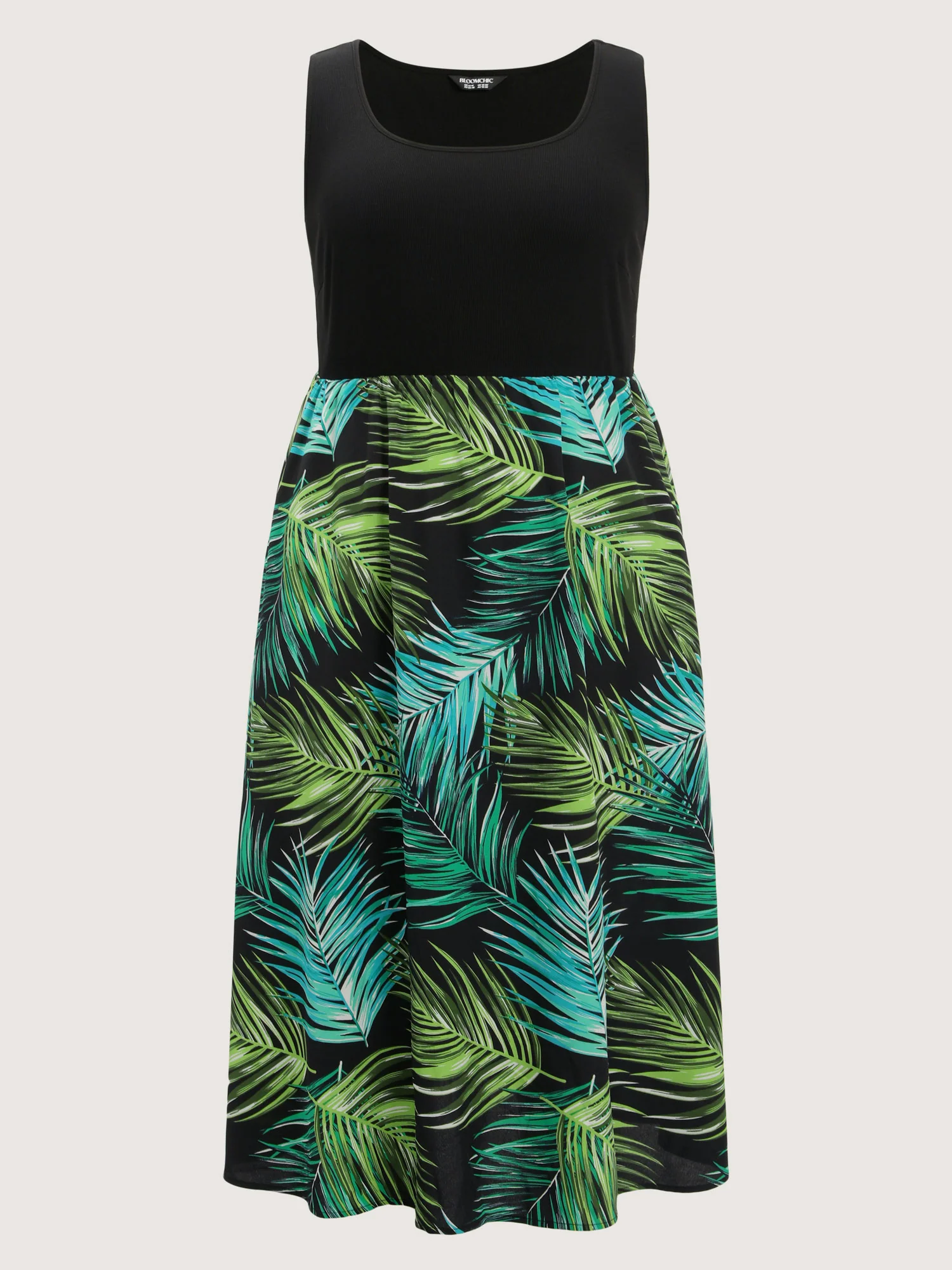 Tropical Palm Print A-Line Midi Dress - Image 7