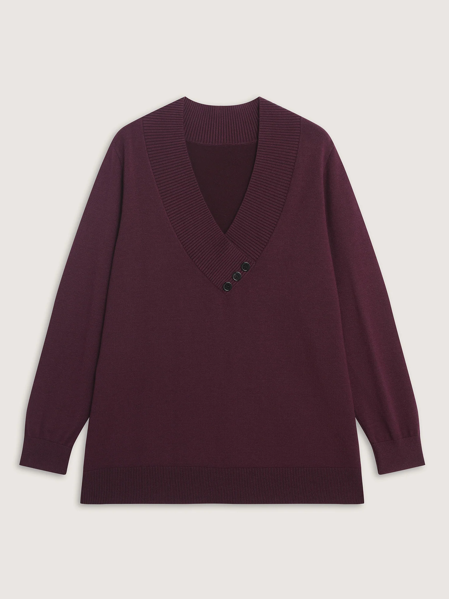 V-Neck Button Detail Plain Pullover - Image 7
