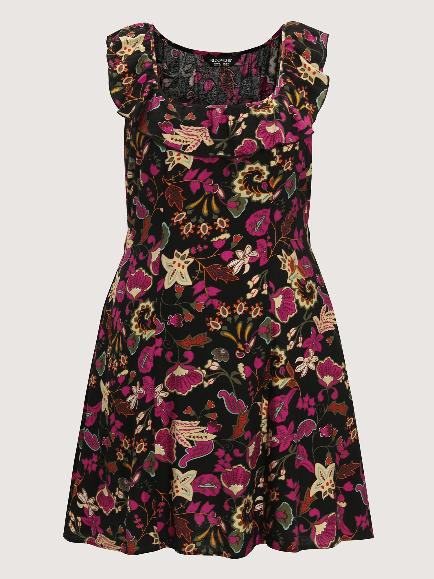 Vibrant Floral Print Ruffled Neckline Mini Dress - Image 7