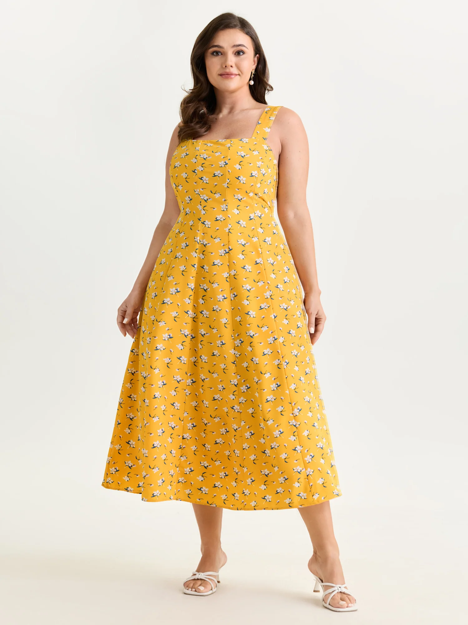 Vibrant Floral Print Waist-Defining Midi Dress - Image 3