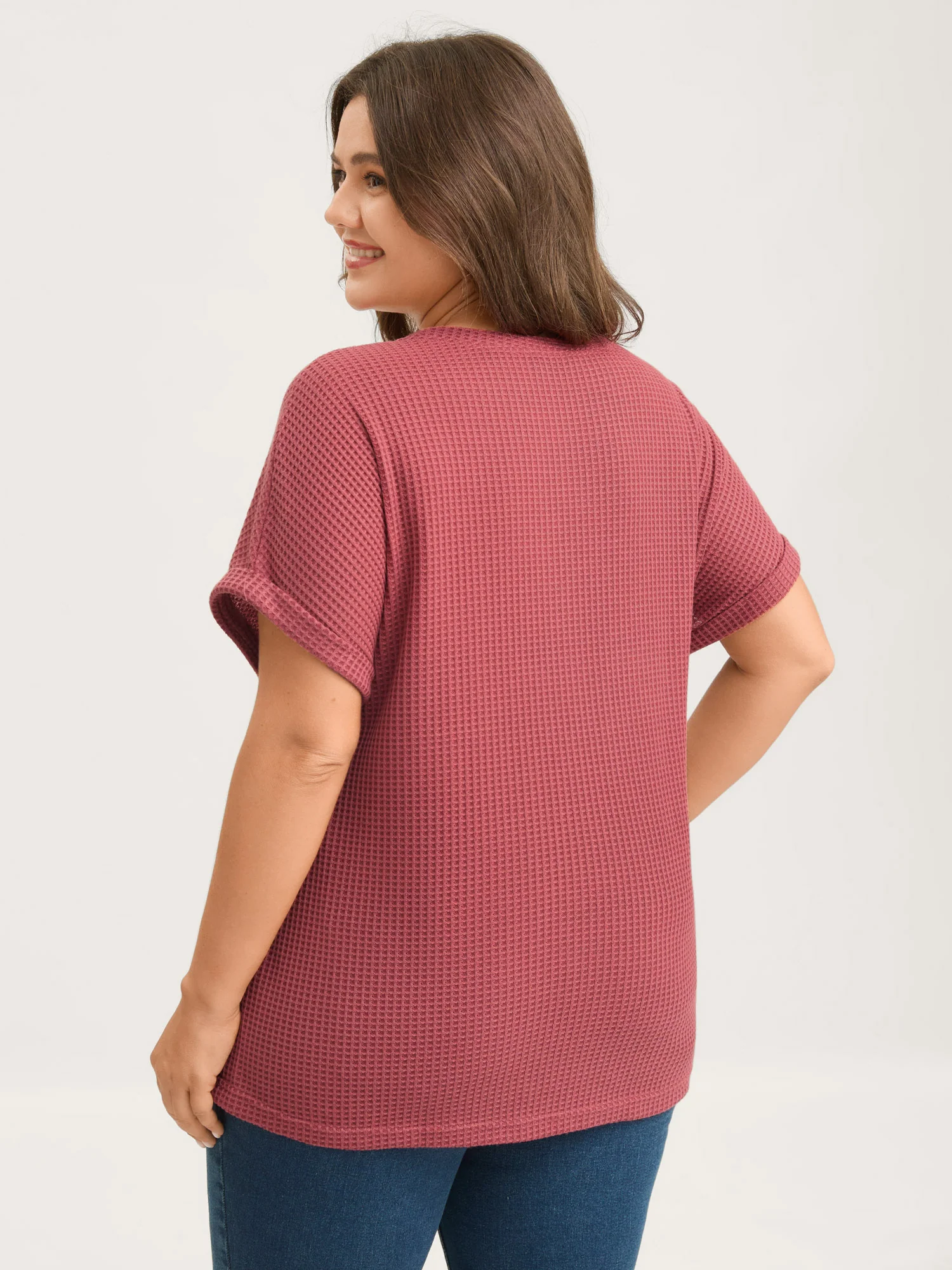 Waffle Seamed Front Solid T-Shirt - Image 4