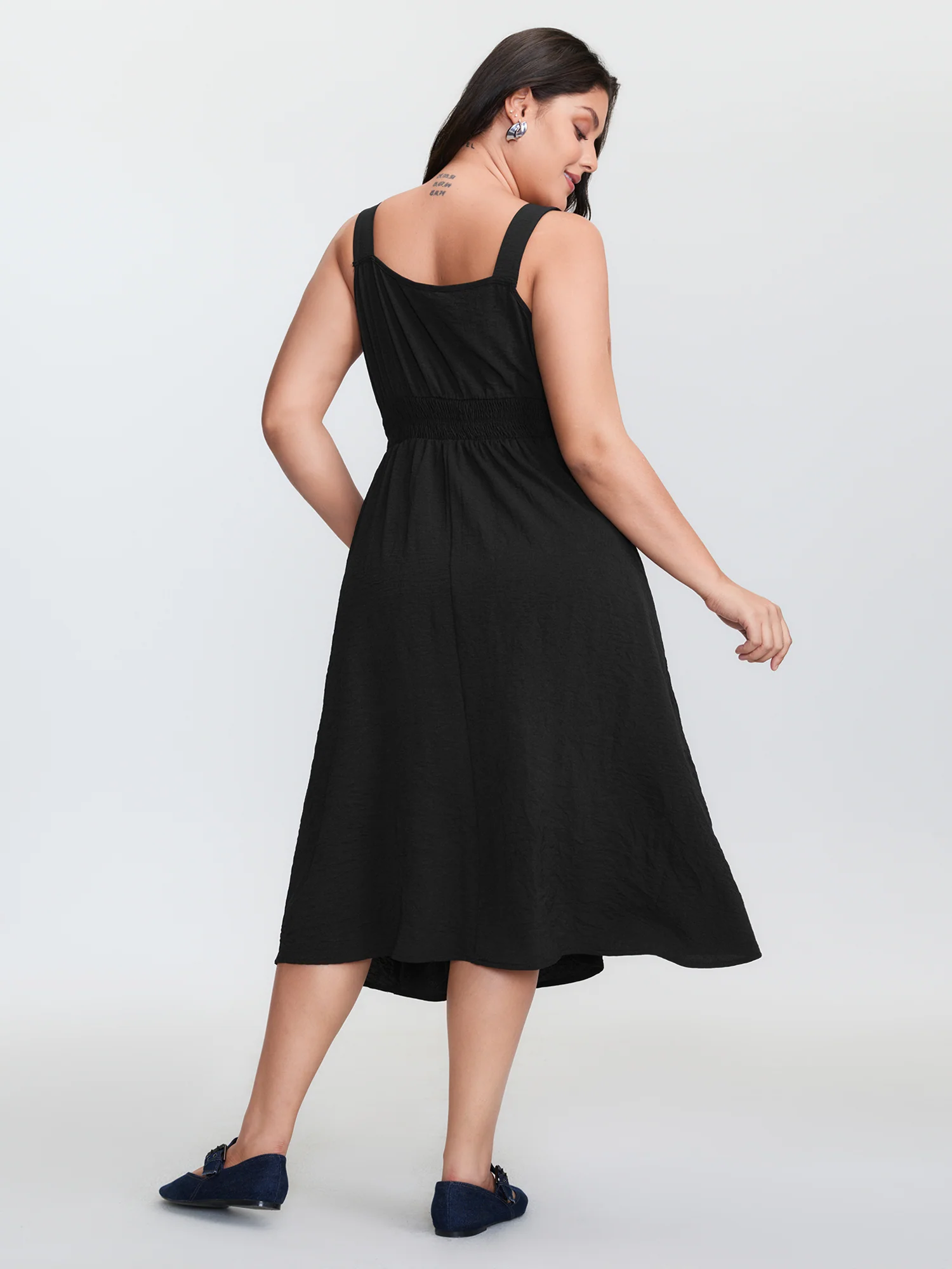 Wide Straps Belted Buckle Detail Midi Dress - Image 6