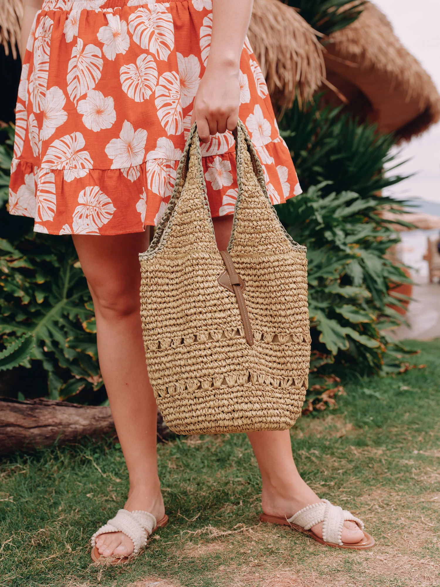 Woven Color Contrast Tote Bag