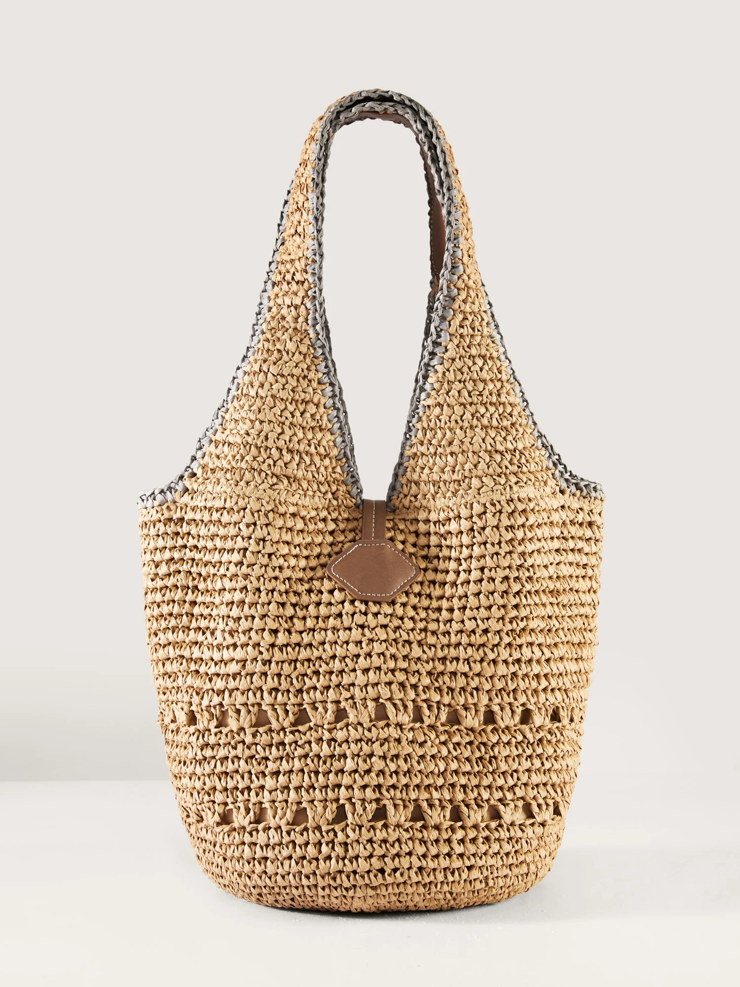 Woven Color Contrast Tote Bag - Image 4