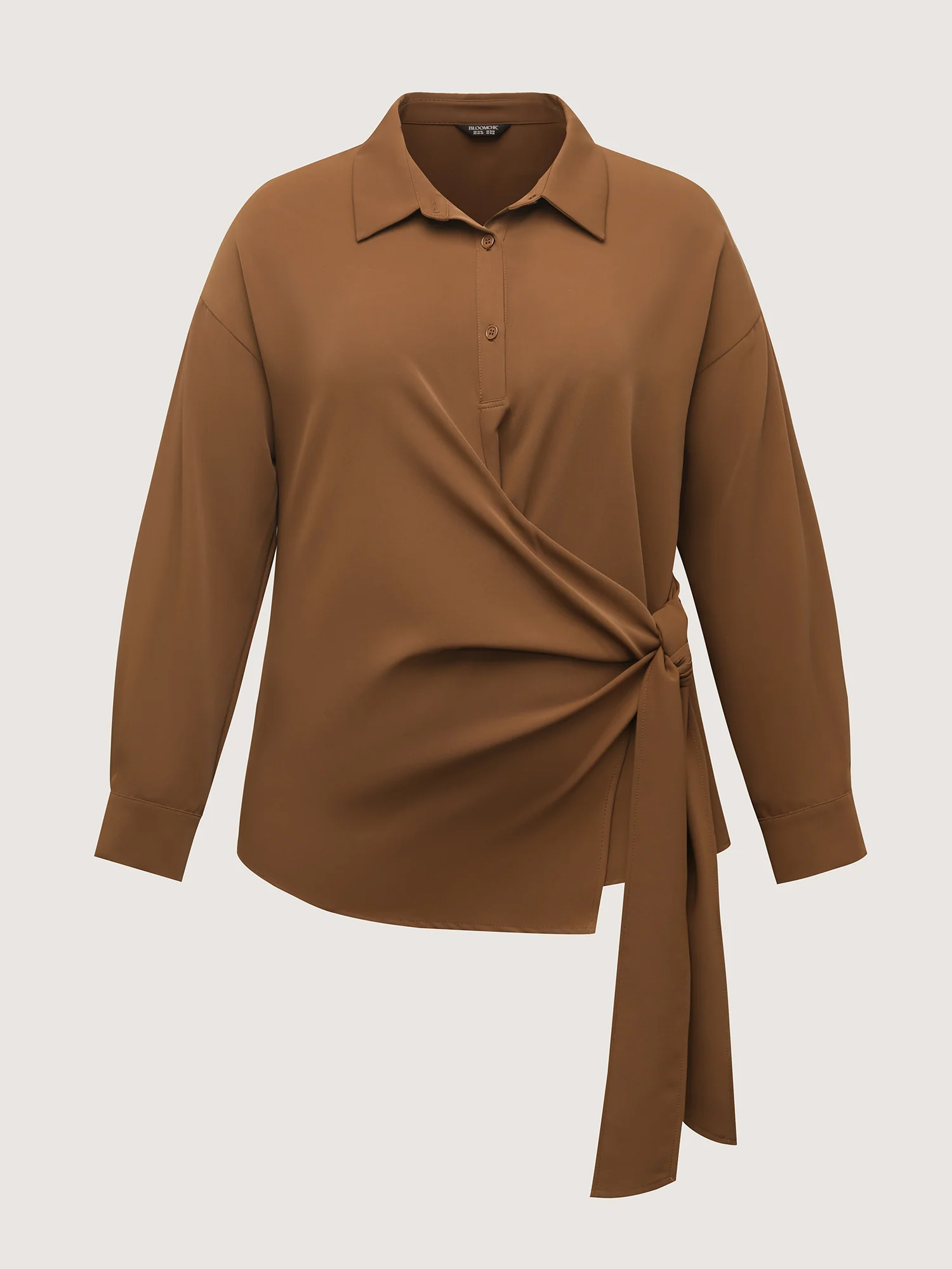 Wrap Tie Side Shirt Collar Blouse - Image 7