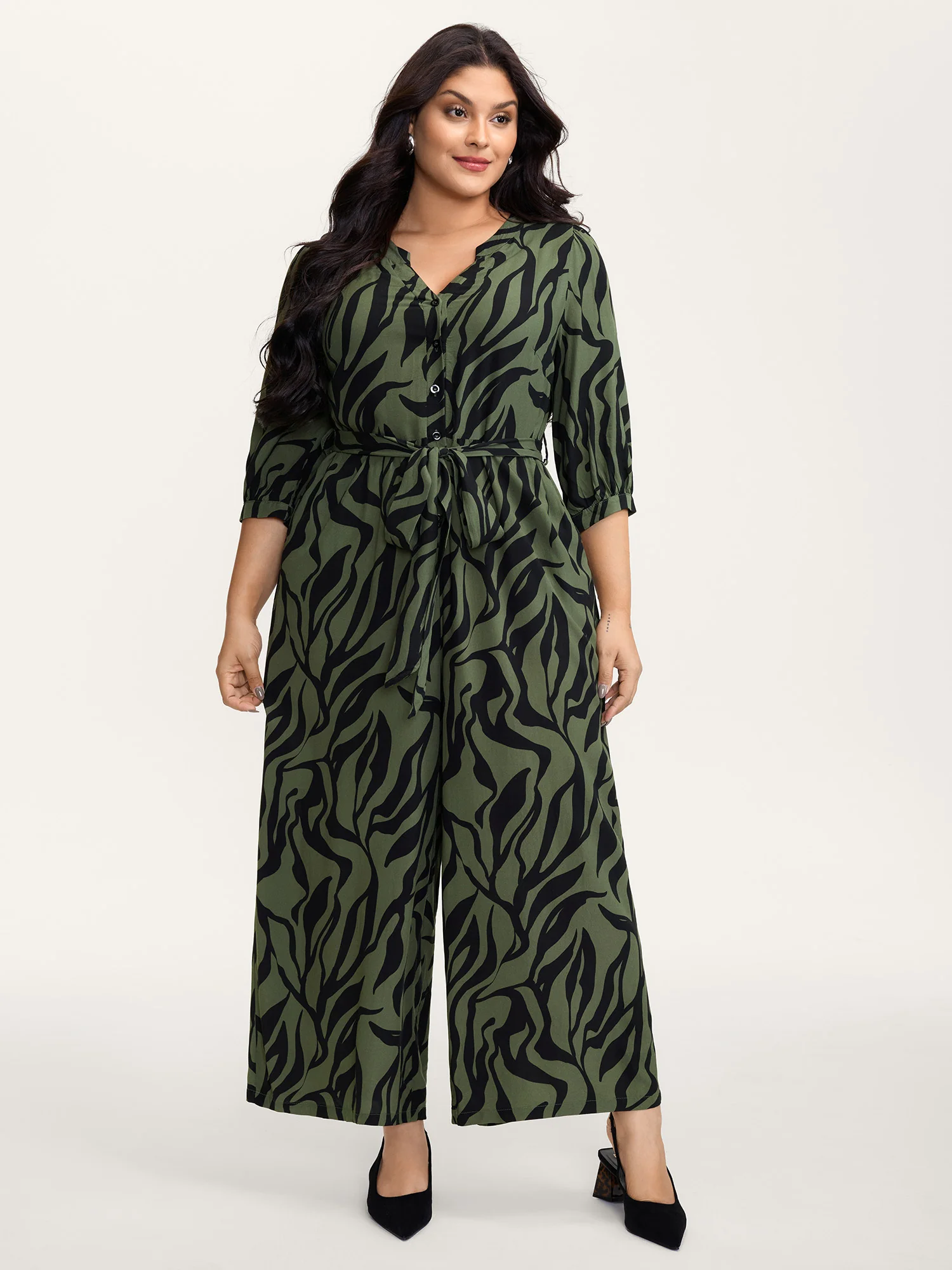 Zebra Print Stretchy Belted Waist Jumpsuit