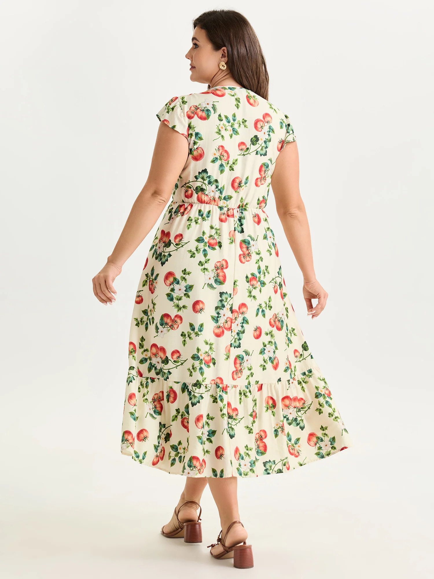 Zesty Fruit Print Shirred Bodice Midi Dress - Image 4